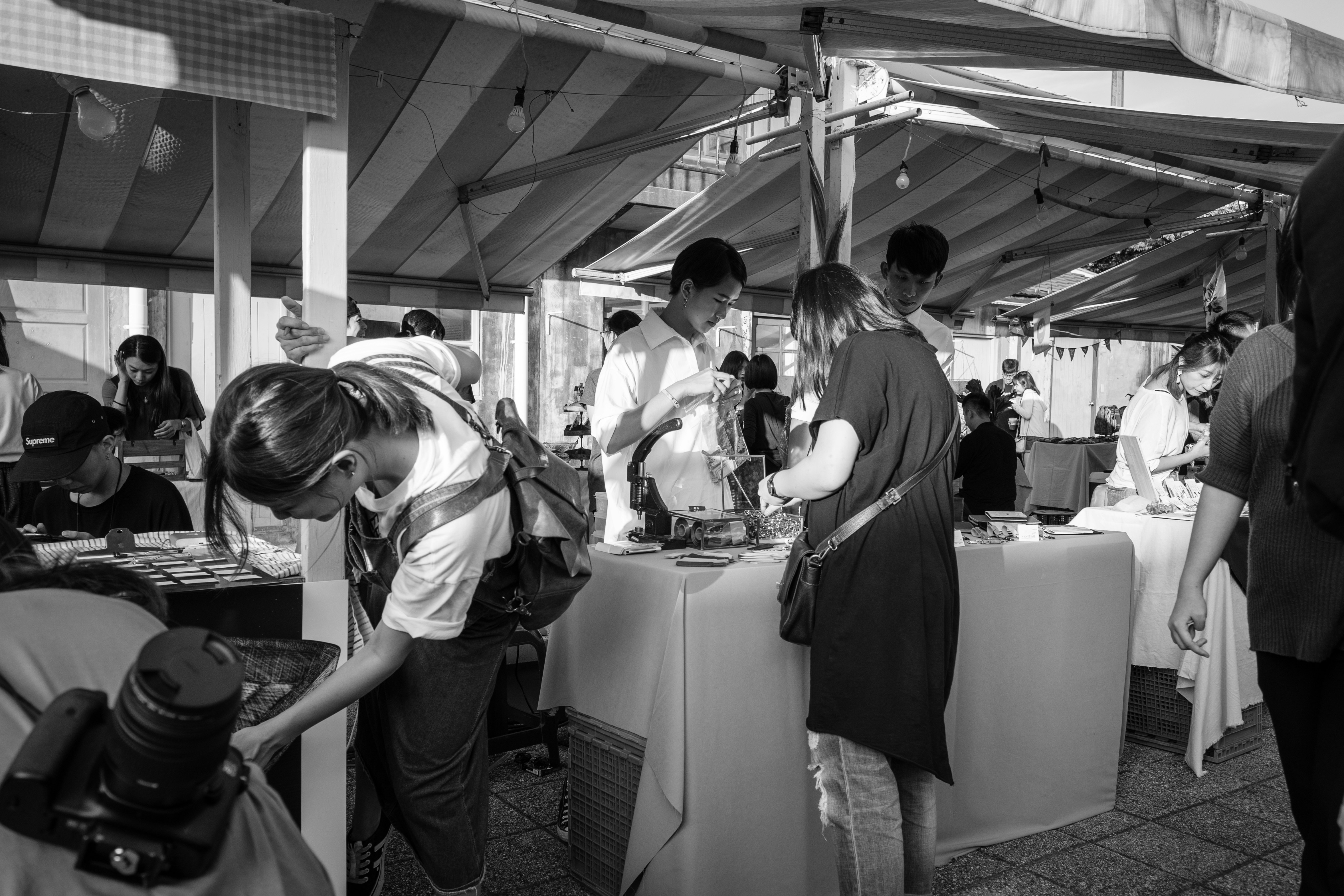 a group of people at a convention