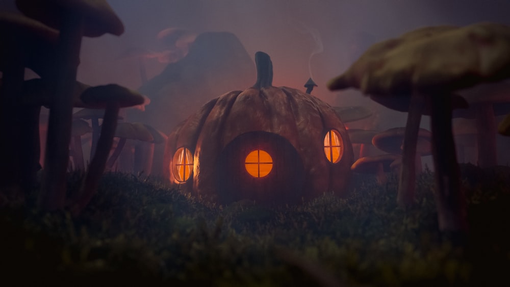 a video game of a house with a pumpkin and a pumpkin
