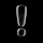 A large, translucent 3D glass exclamation mark is set against a solid black background. The mark consists of a tall, rounded pillar with a small spherical dot beneath it, reflecting light and appearing glossy.