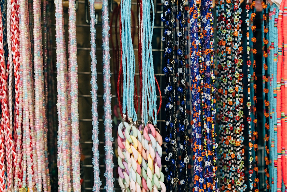 a wall of colorful fabric