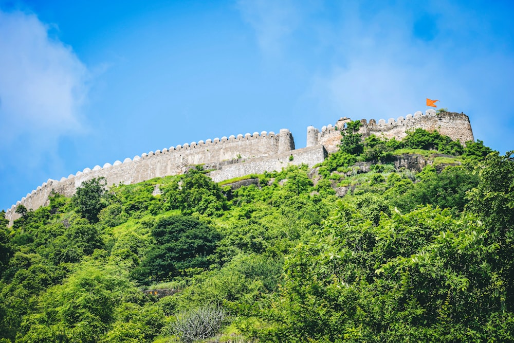 a stone wall on a hill