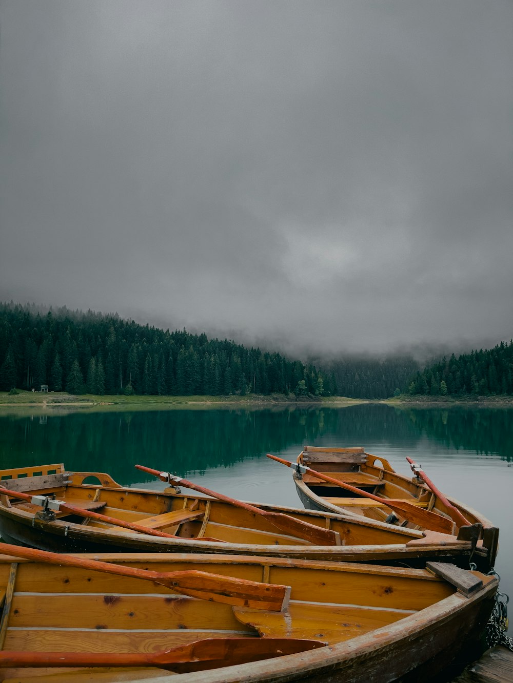 Un groupe de bateaux sur un lac