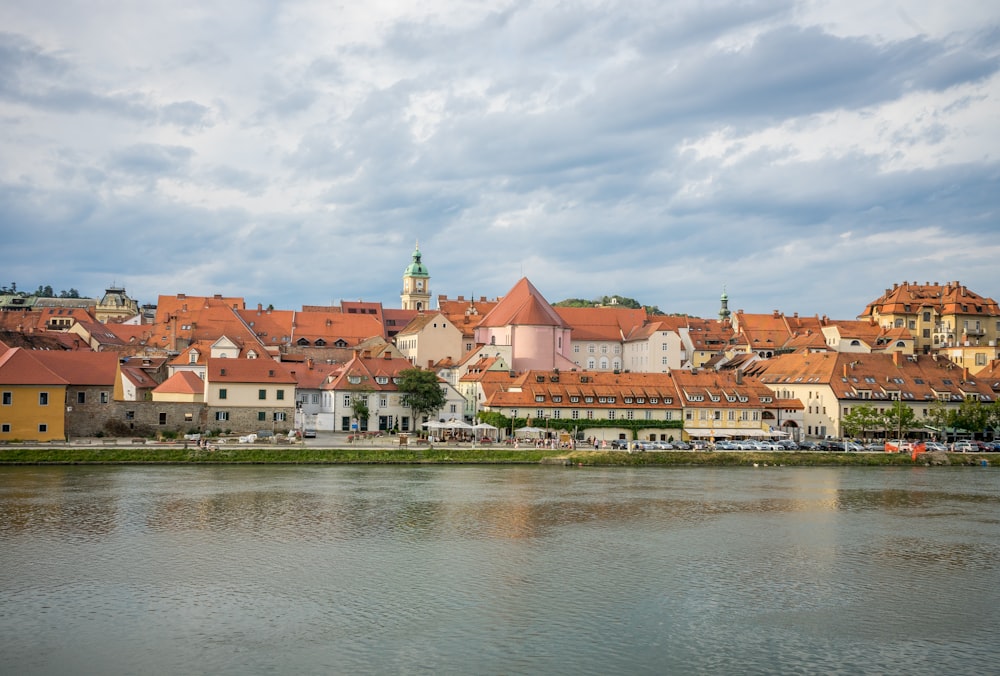 a body of water with buildings along it