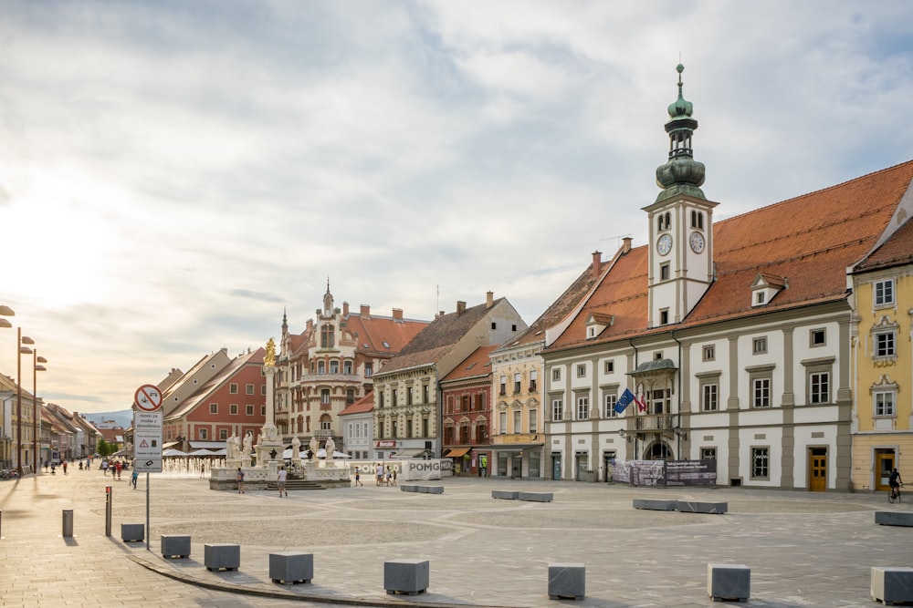 a group of buildings with a tower