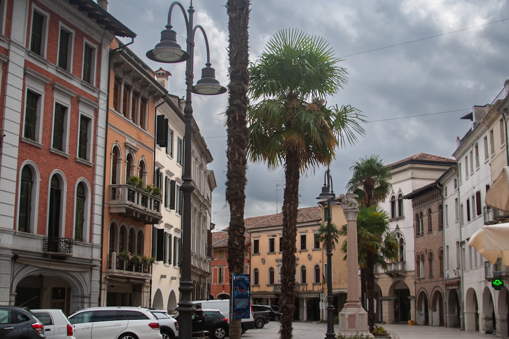 a street with cars and buildings