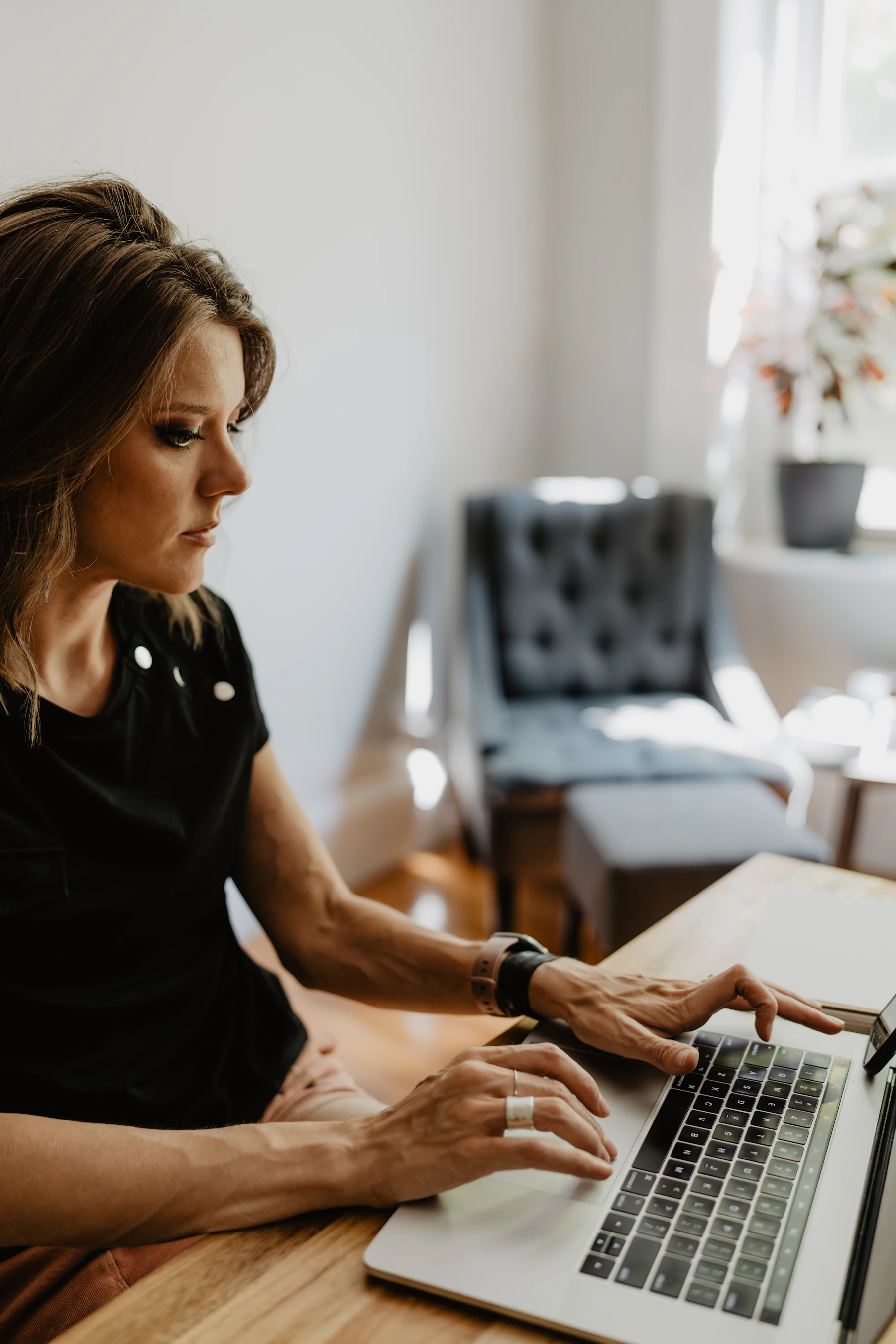 Person reviewing online information and privacy details