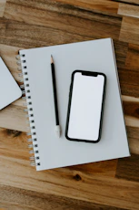 a white rectangular device with a black screen on a wooden surface