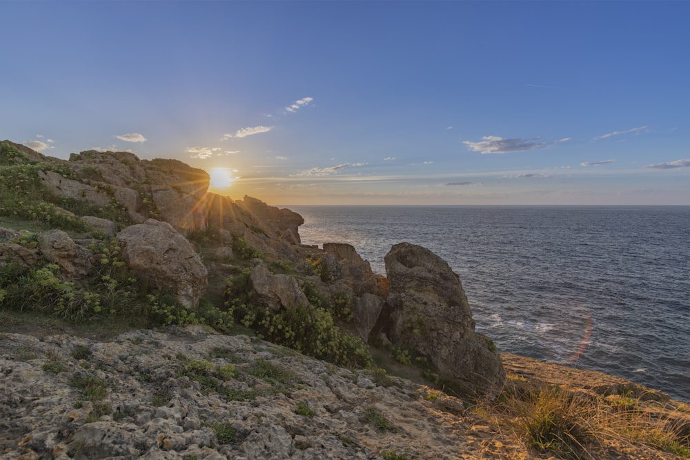 a rocky cliff overlooking the ocean