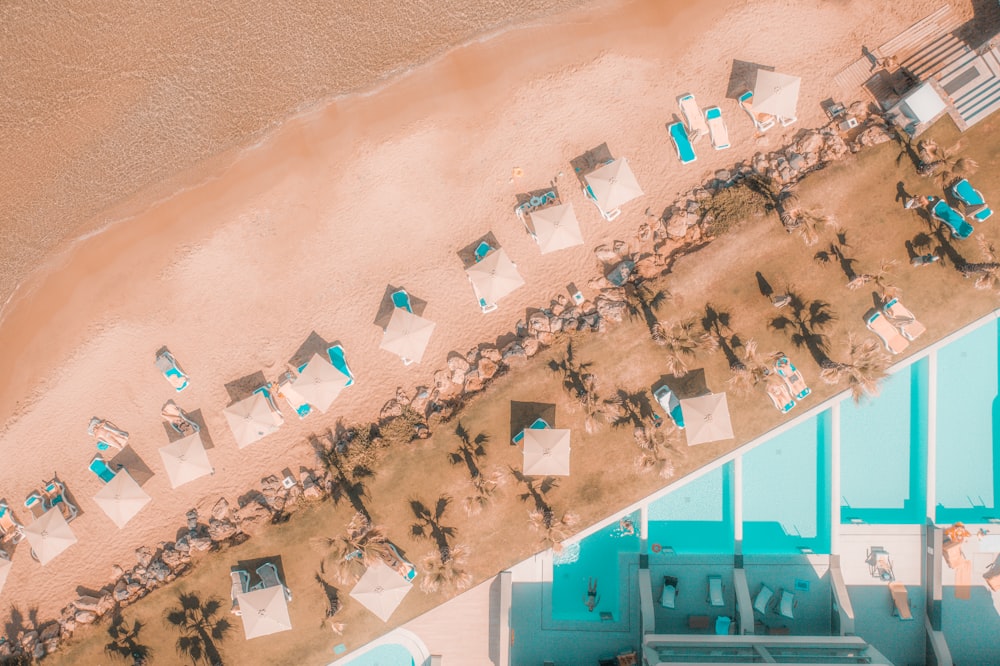 a beach with many people