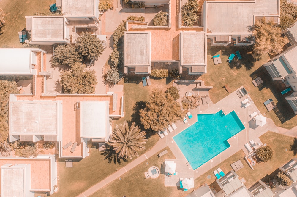 a high angle view of a swimming pool