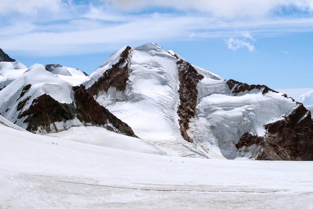 a snowy mountain with rocks