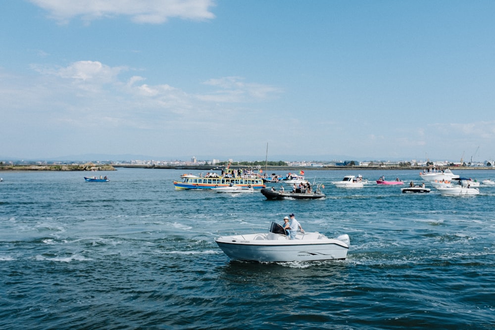 a group of boats in the water