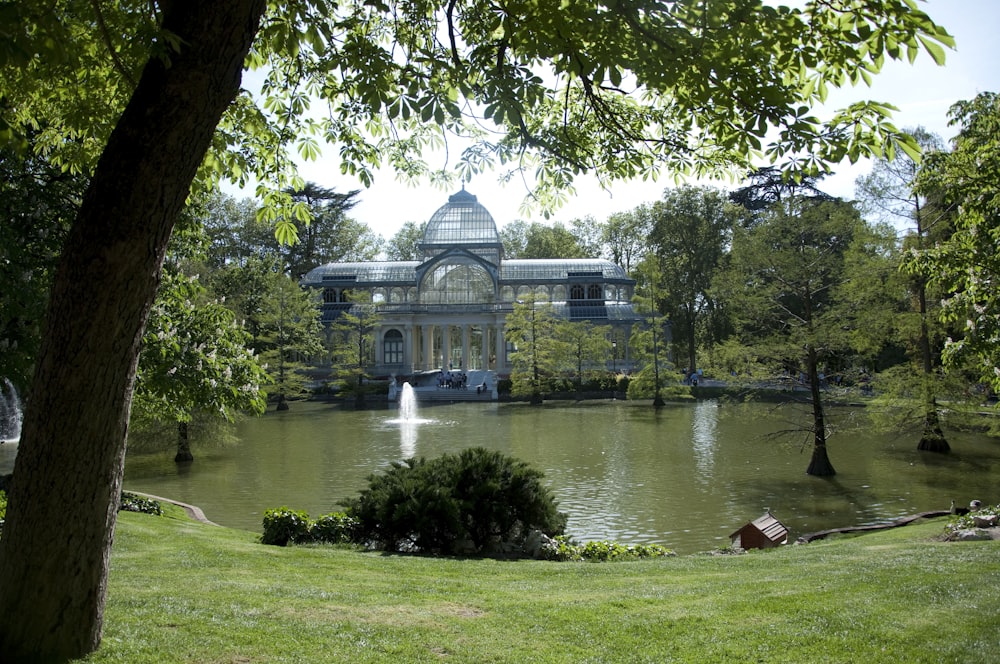 a building with a fountain in front of it