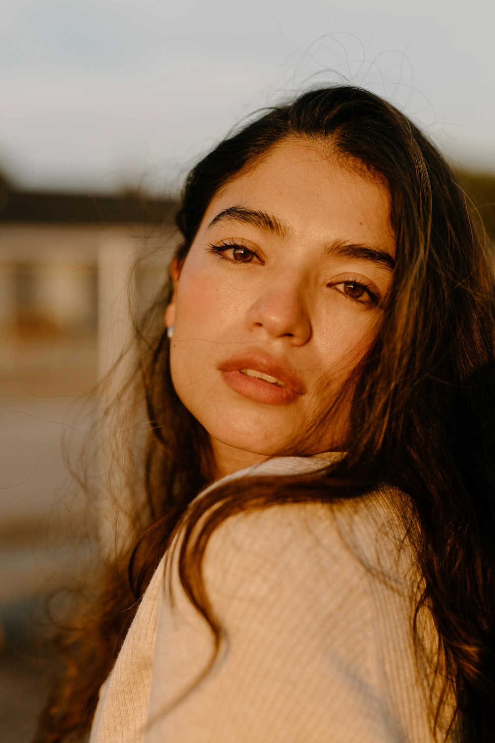 a woman with long hair