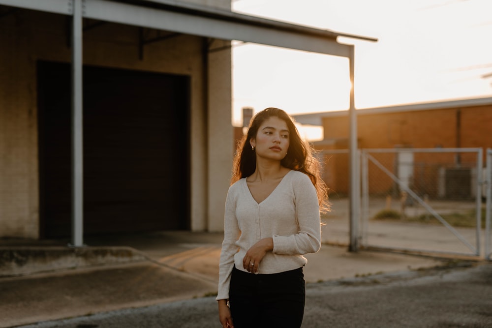 a woman standing outside