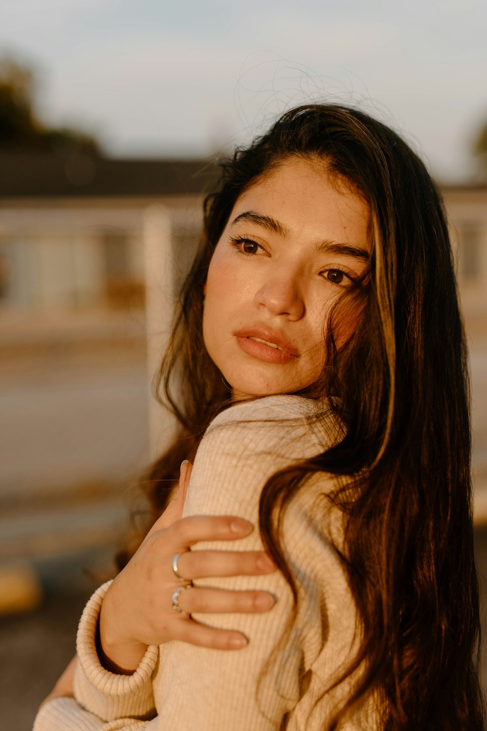 a woman with long hair