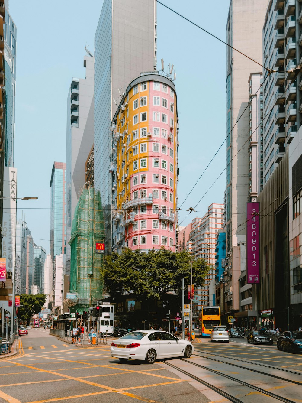 a street with tall buildings