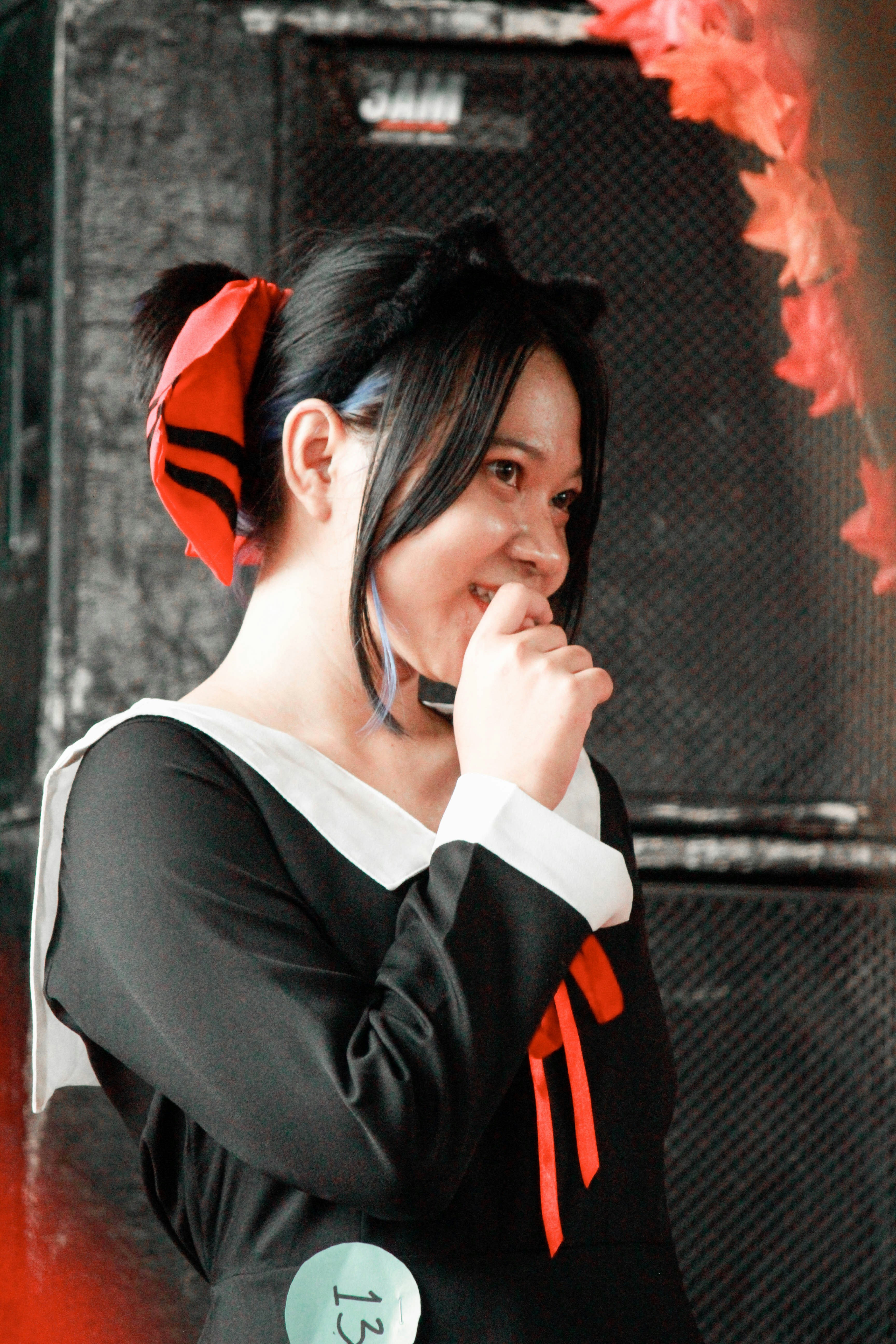 Red and black cheer uniform