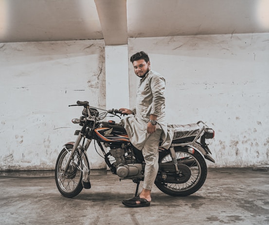 A candid moment during an interview with a national motorcycle pilot.