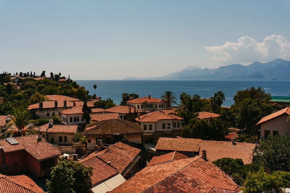 a group of houses next to a body of water