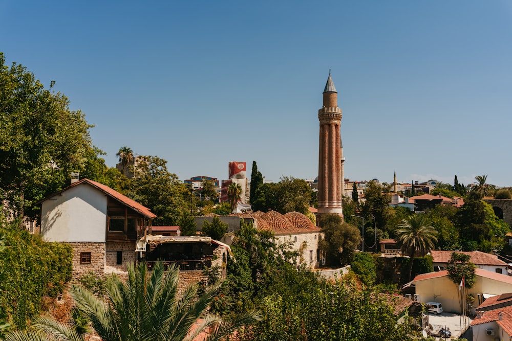 a tall tower in a city