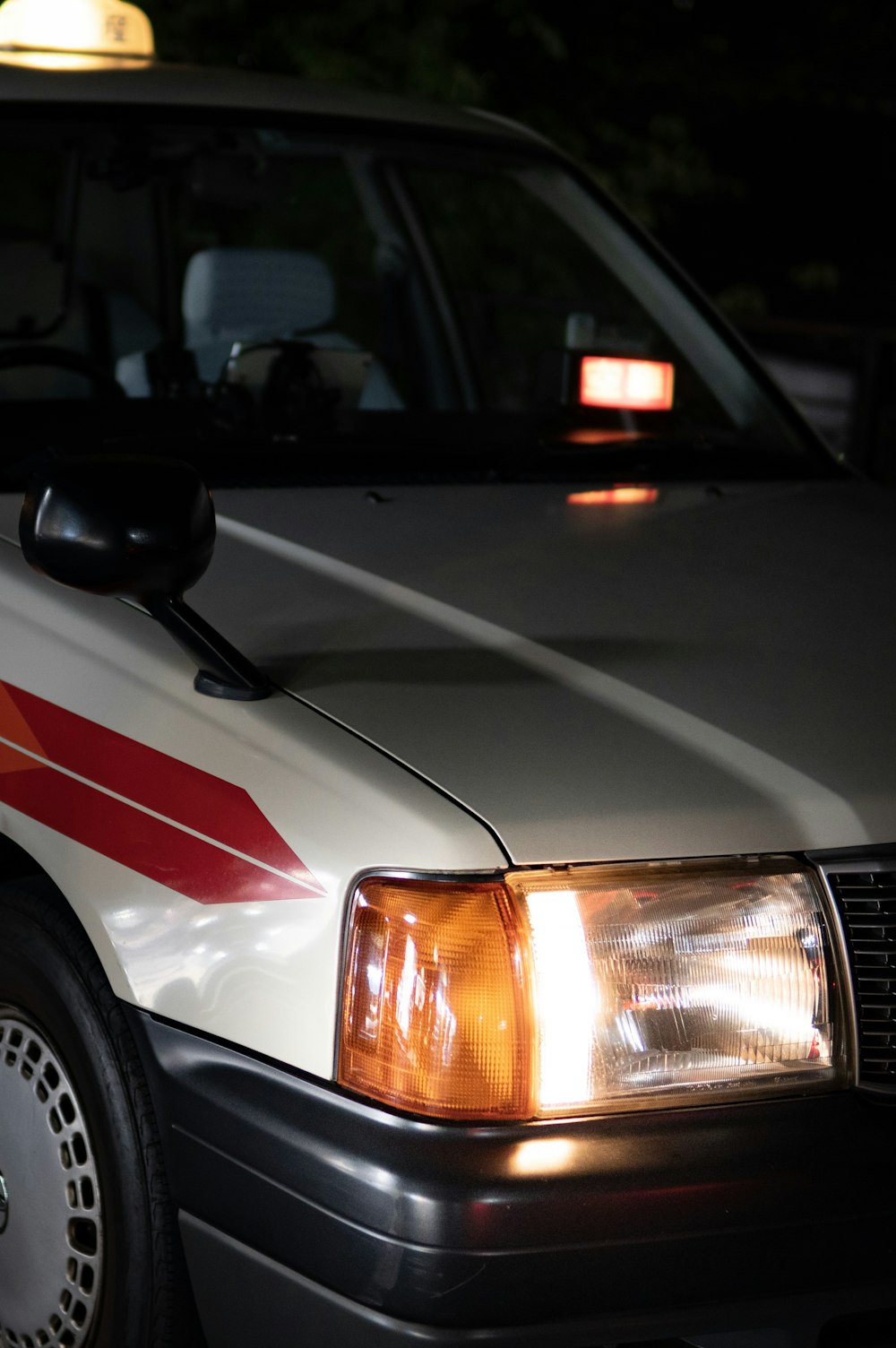 a white car with red lights