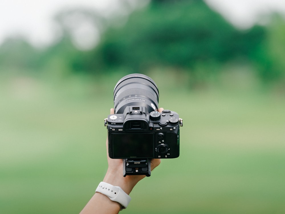 a hand holding a camera