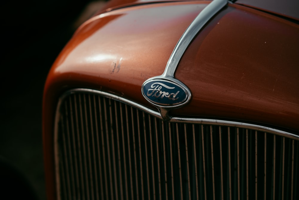 the front of a red car