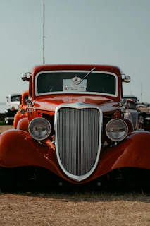 a red car with a logo on it