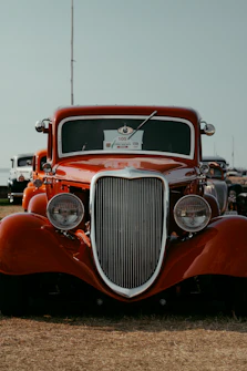 a red car with a logo on it