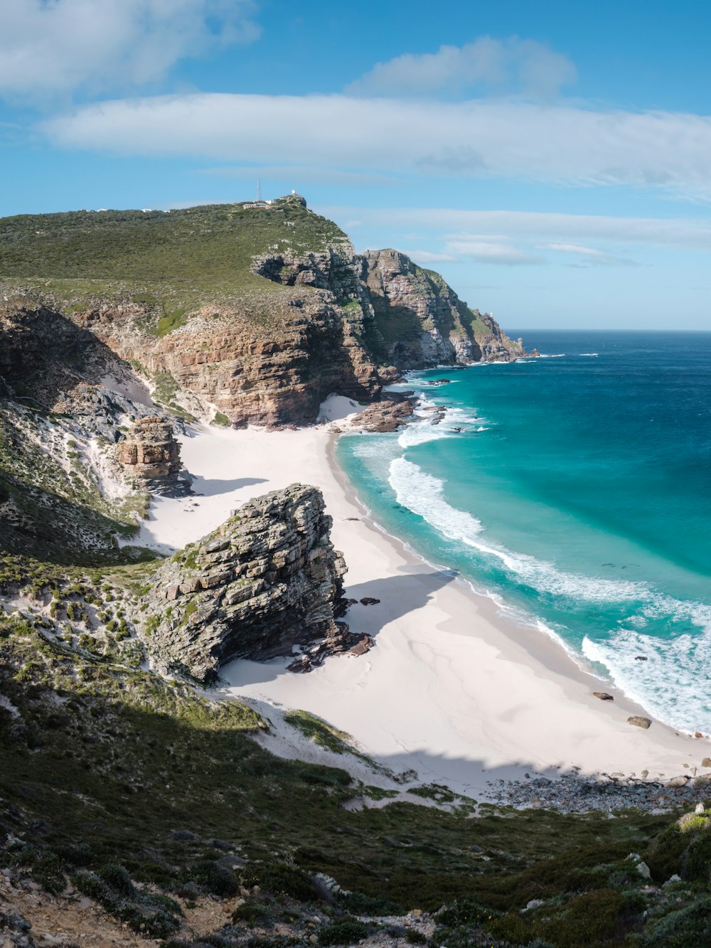 a rocky beach next to a body of water