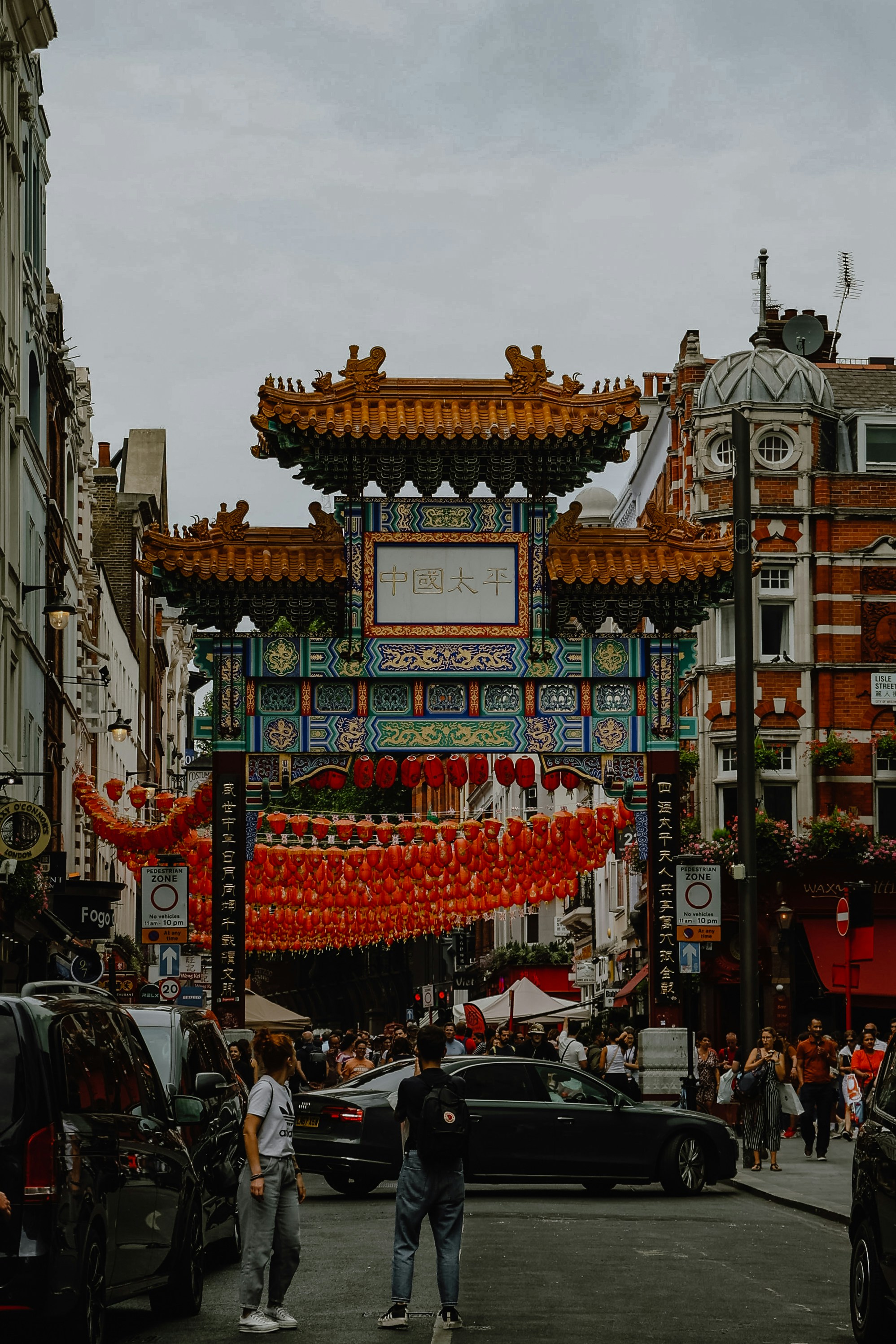 a building with a colorful roof