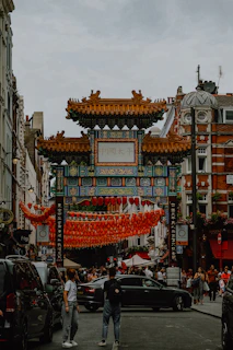 a building with a colorful roof