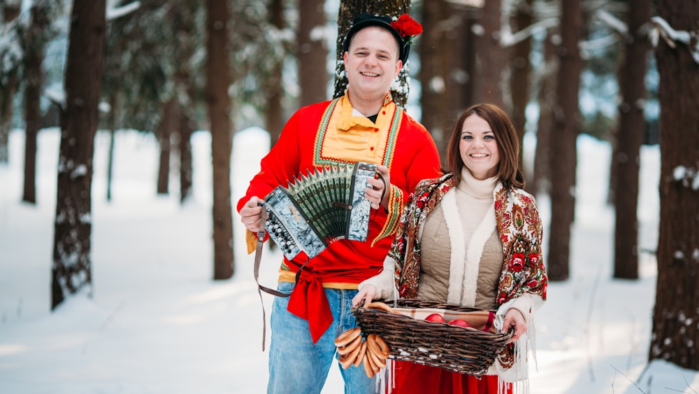 a man and woman in traditional dress