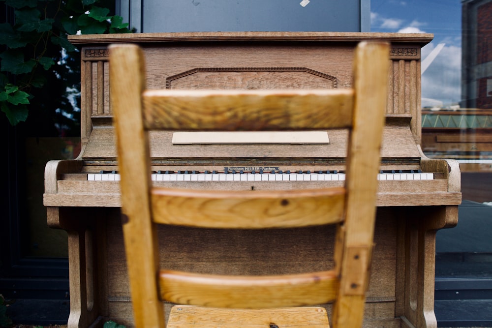 a wooden bench on a deck