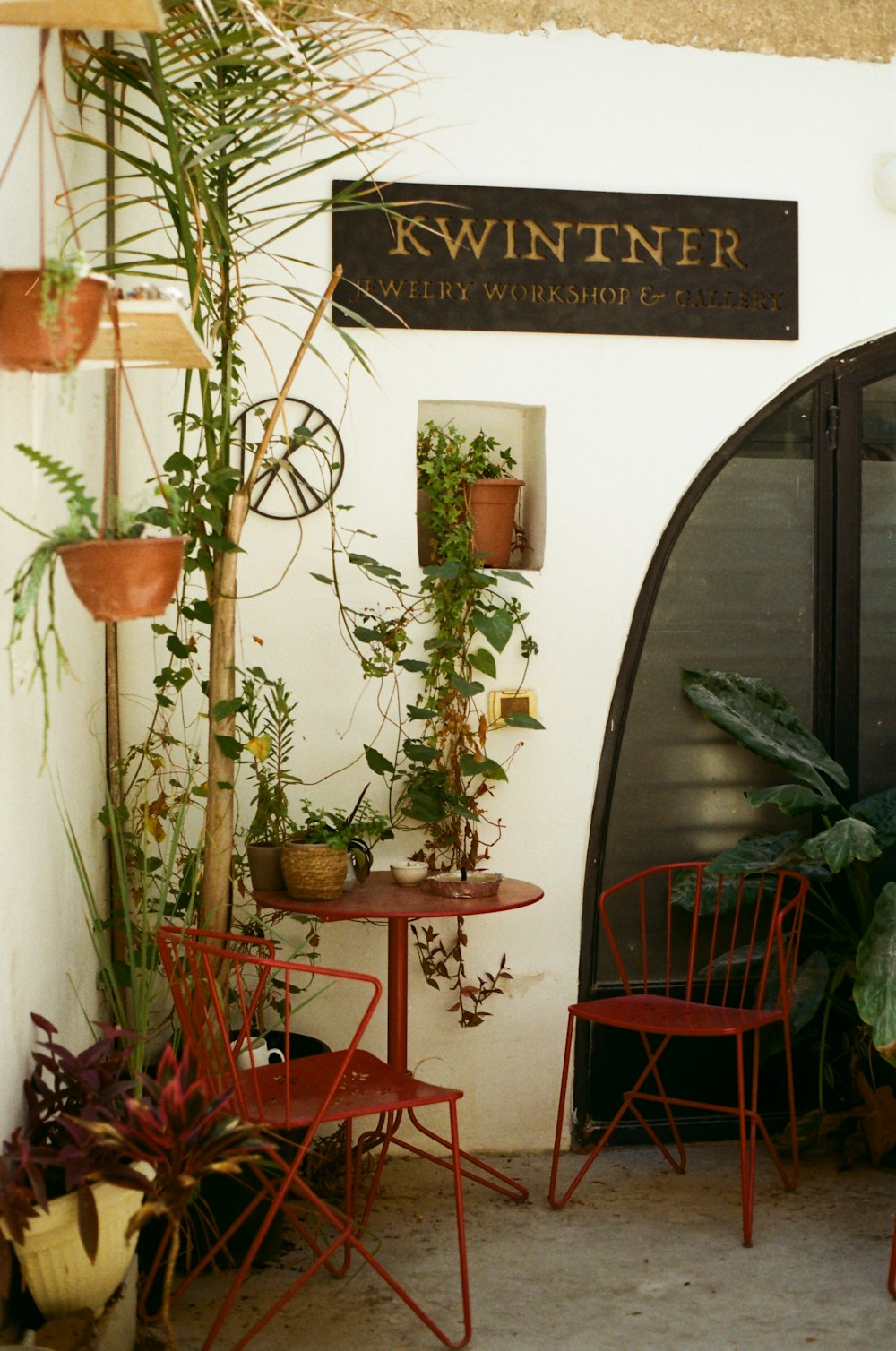 a table and chairs outside