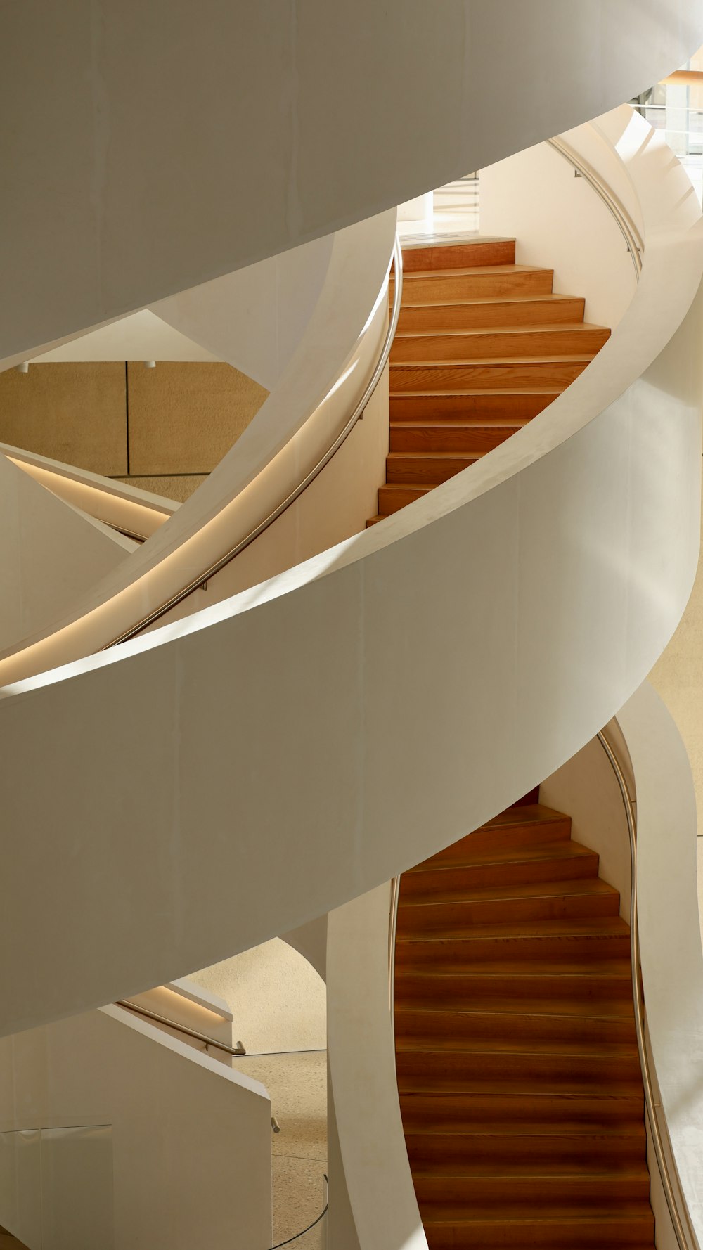 a staircase with white railings