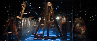 Display of maritime tools and navigational instruments from the early 1900s.
