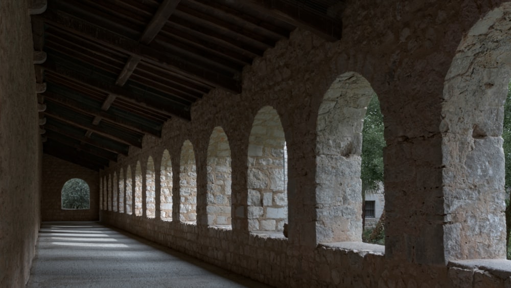 a stone building with arched windows