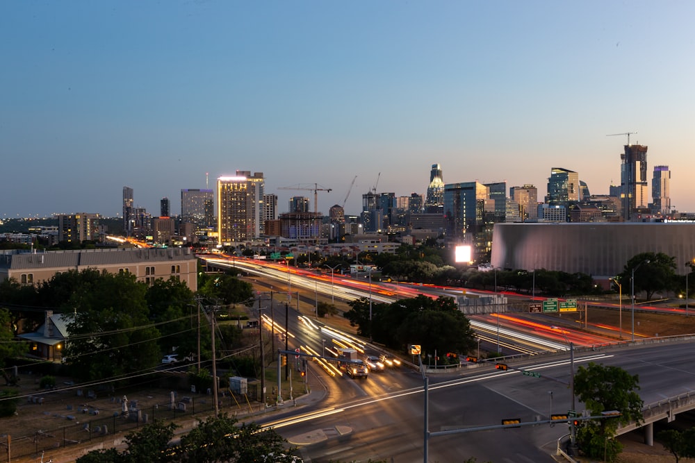 a city skyline at night