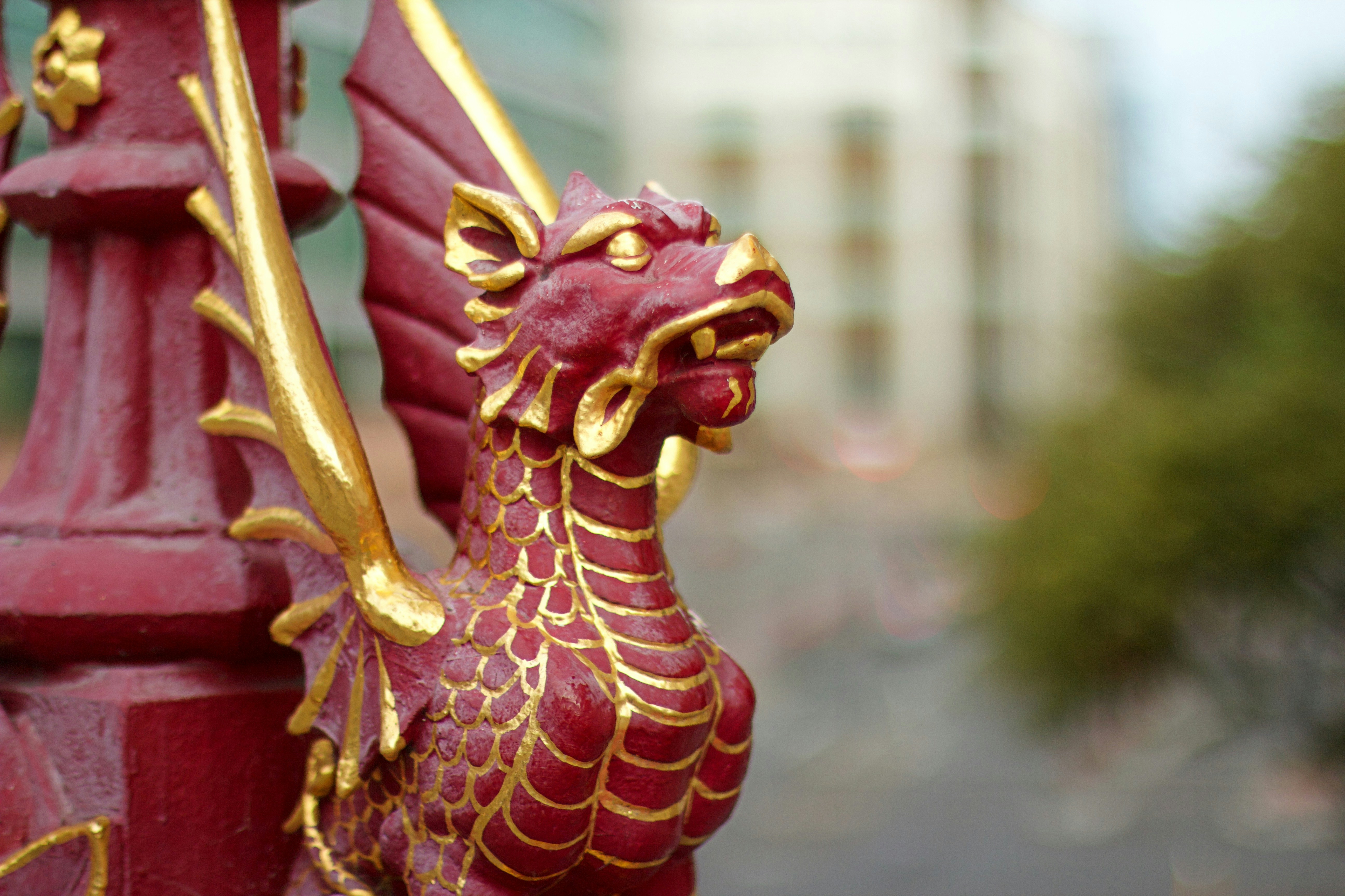 Red and gold dragon statue on a Bridge