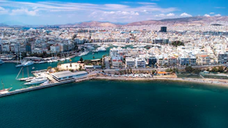 a city next to a body of water