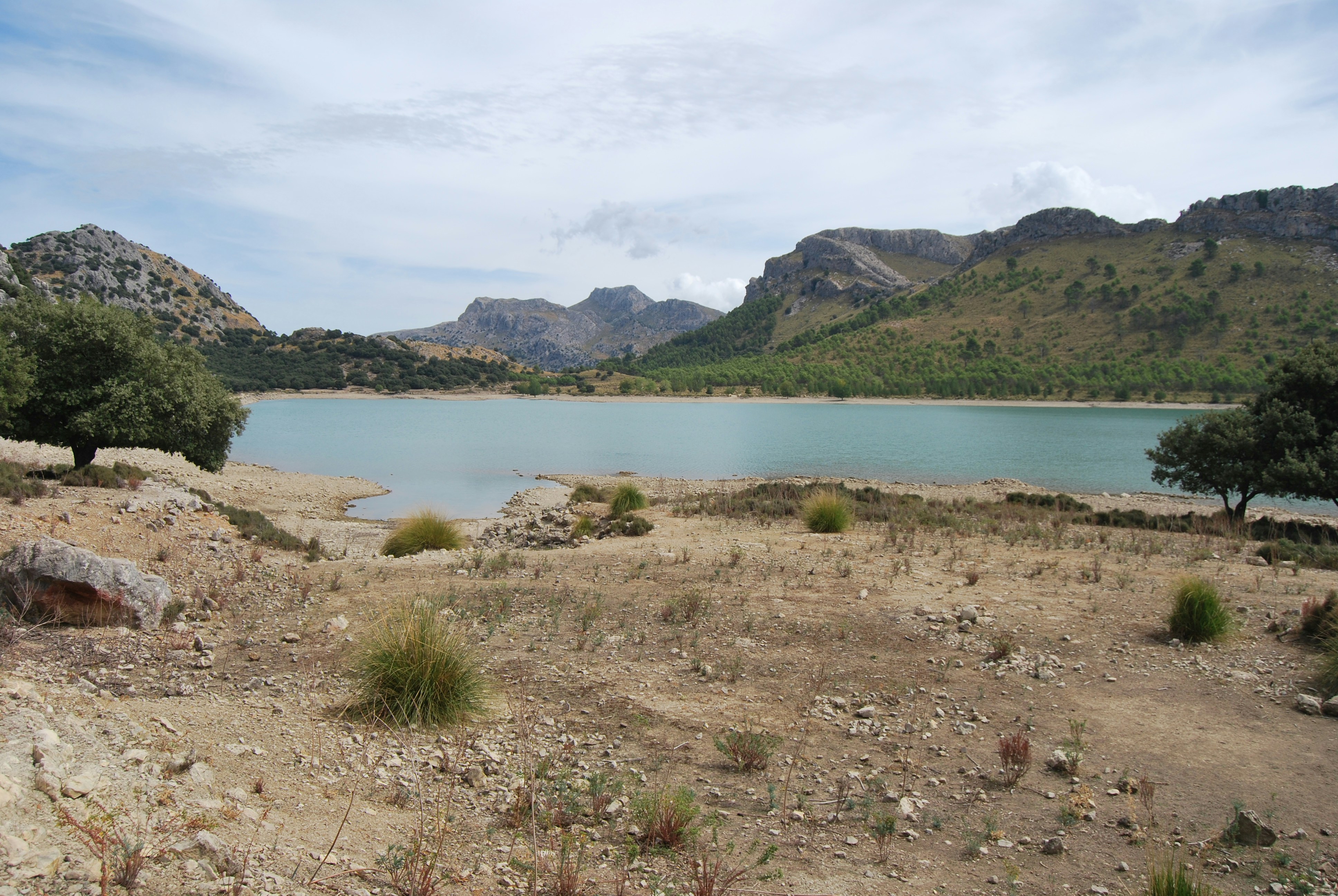 a lake surrounded by hills