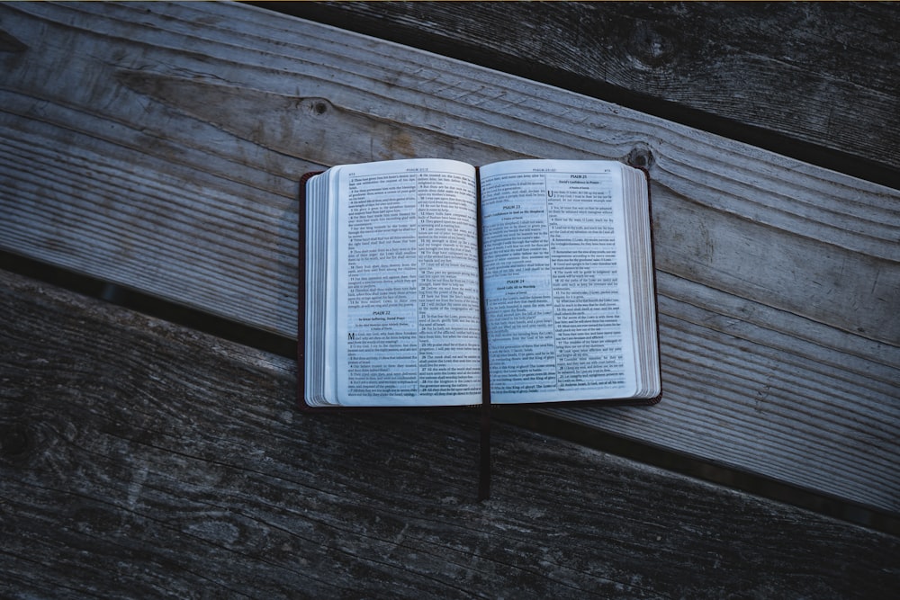 a book on a wood surface