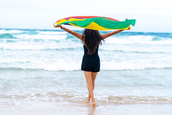 Lady holding Mauritian flag
