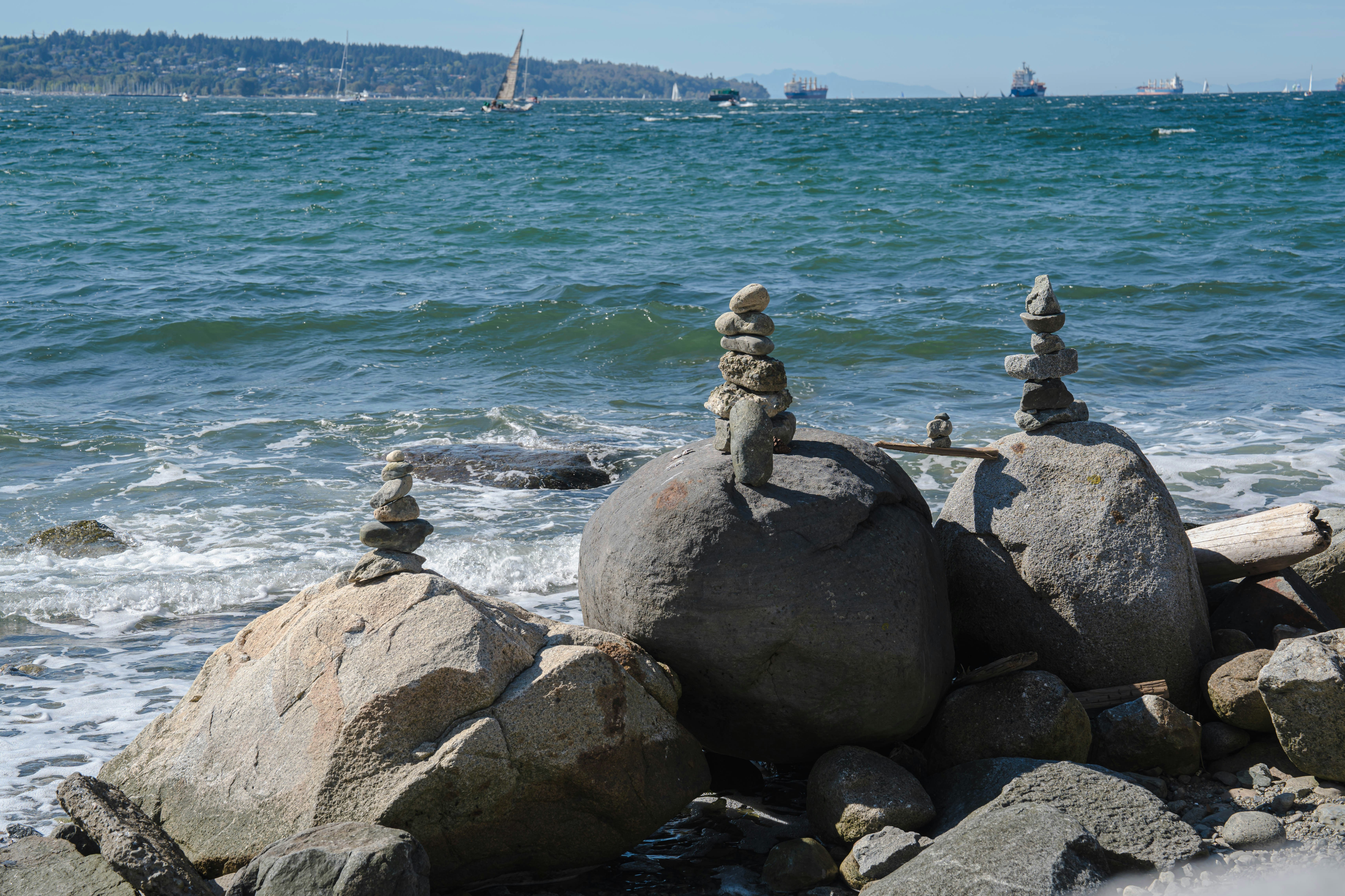 a group of rocks on a beach