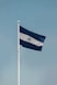 a blue and white flag on a flagpole