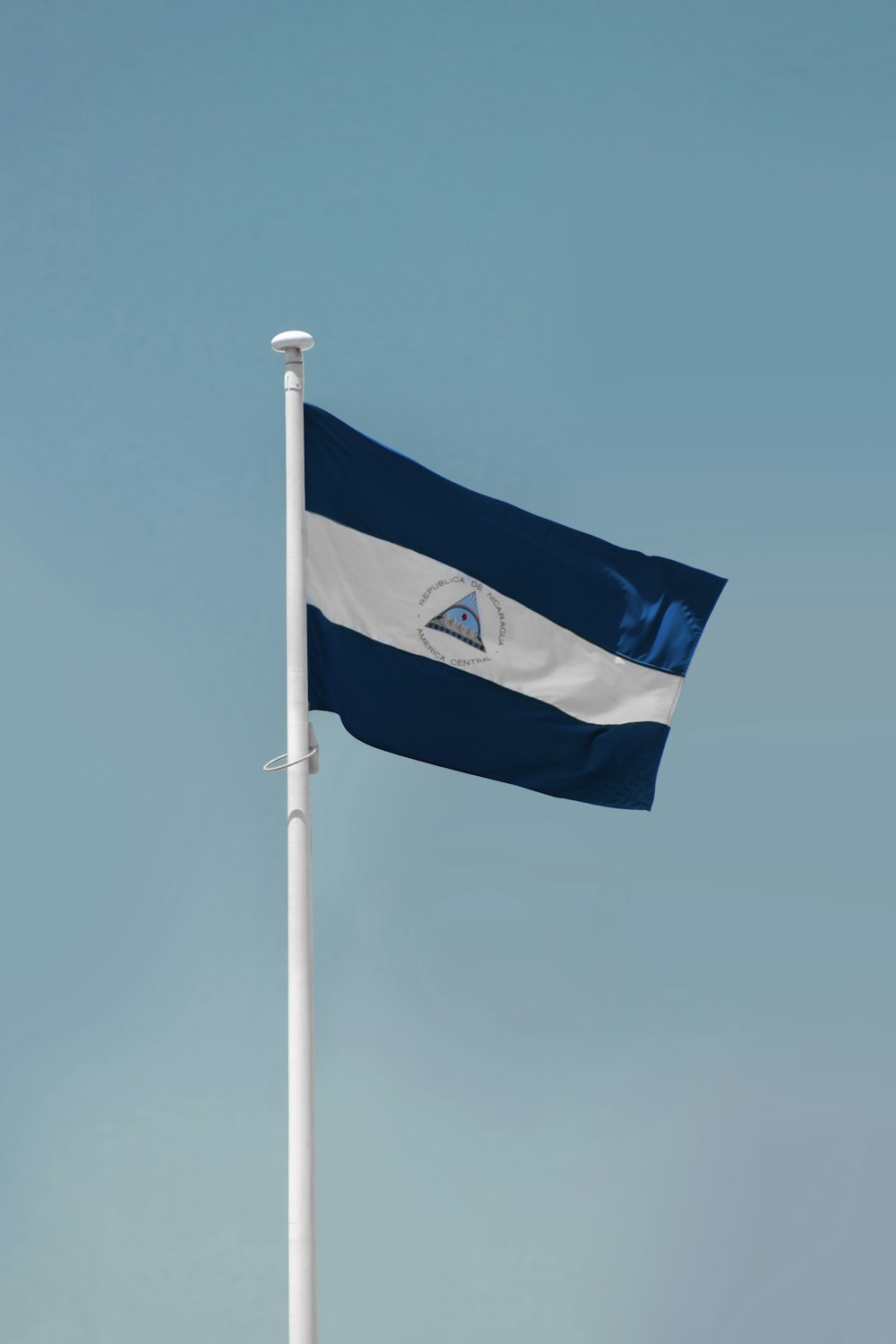 una bandera azul y blanca en un asta de bandera