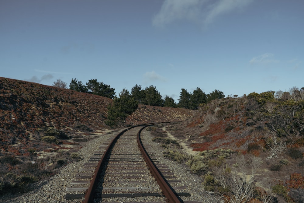 train tracks going through a desert