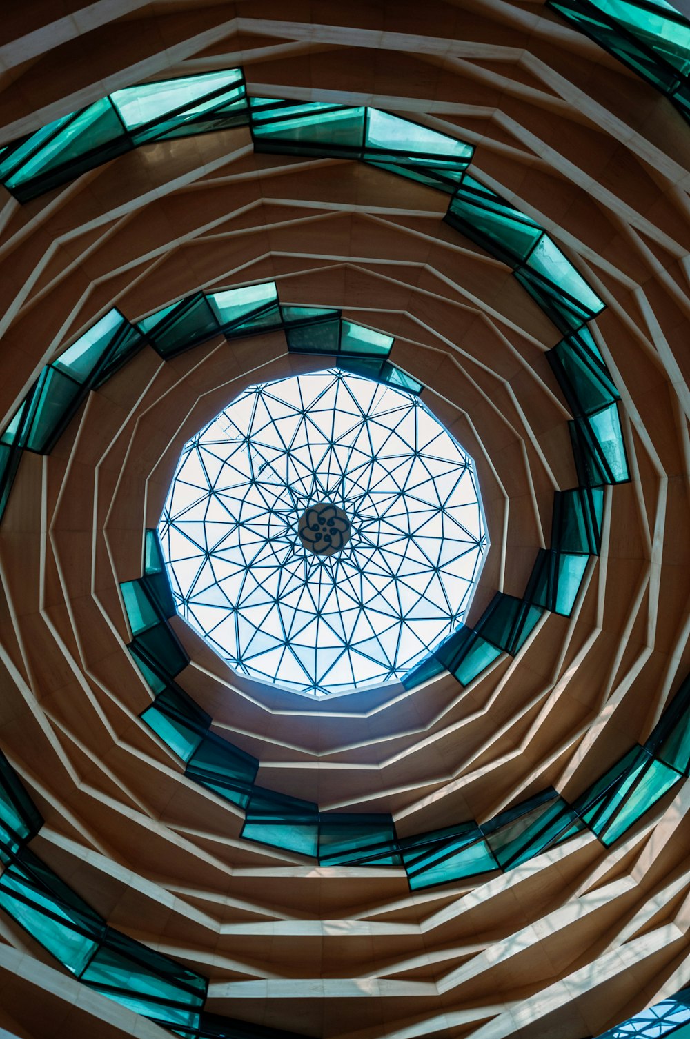 a circular ceiling with a circular window